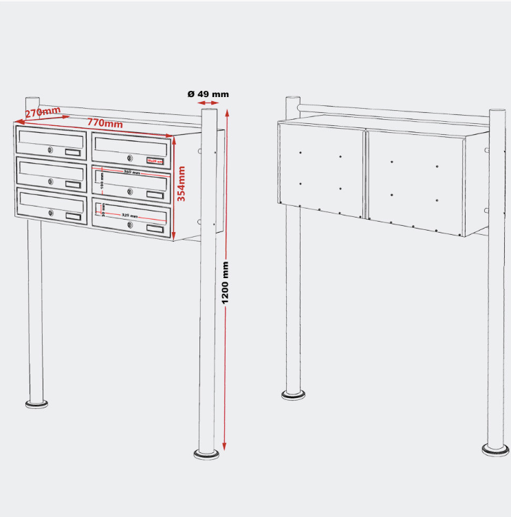 Bloc De 6 Boite Aux Lettres Anthracite 2 Clés 2x3 Compartiments - 3