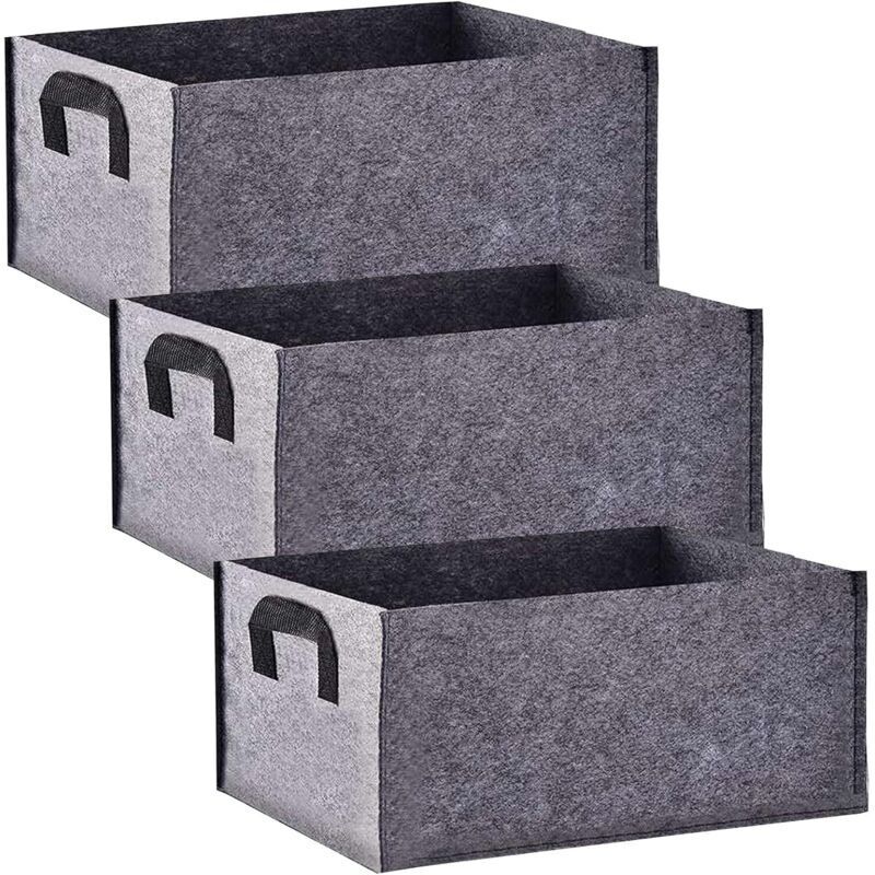 Saci de creștere, pachet de 3, dreptunghiulari, din material nețesut negru, cu mânere 3buc