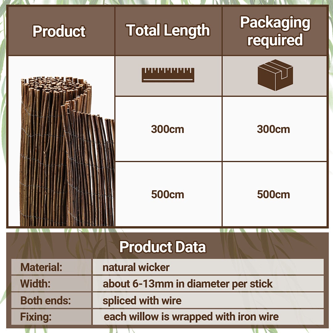 120 x 500 cm Cannicciato in salice naturale – Frangivista da esterno resistente alle intemperie - 5