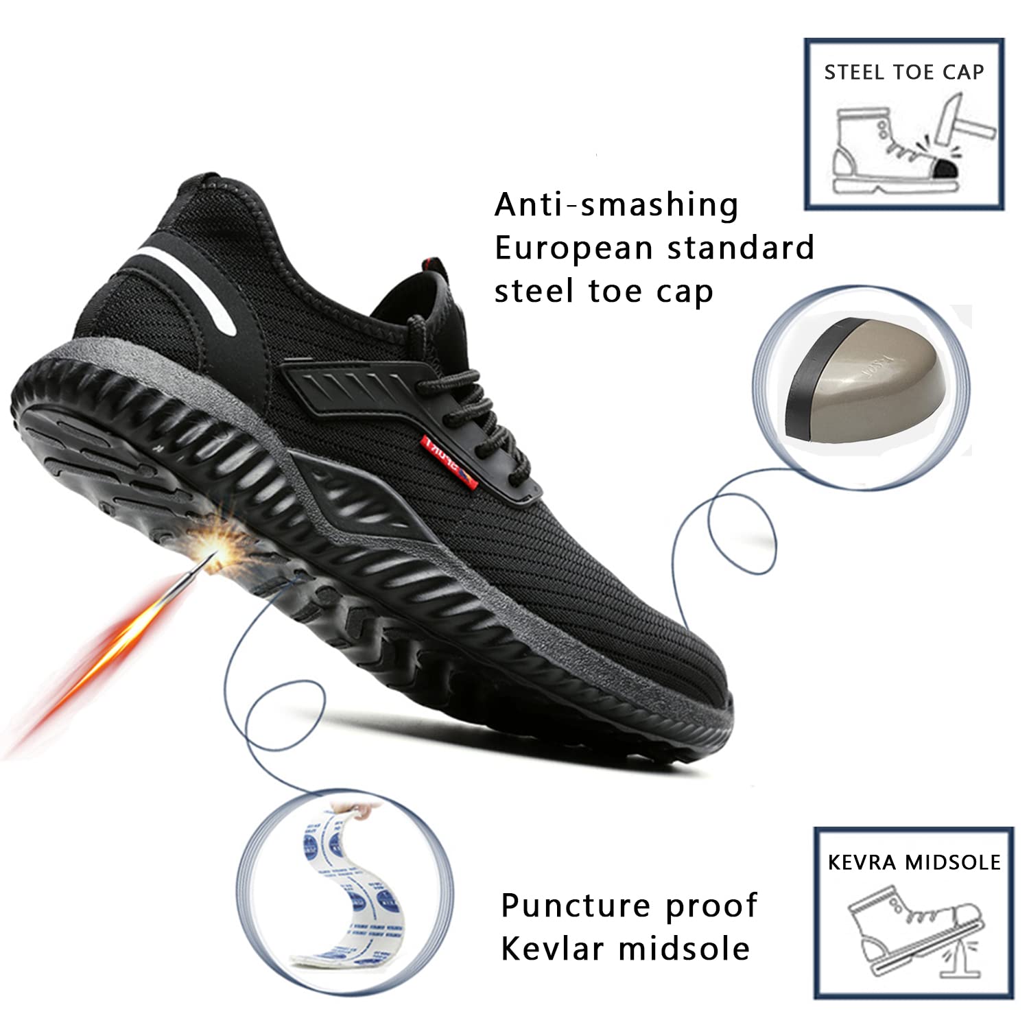 Chaussure de Securité Homme Femme Legere Baskets de Securite Chaussure de Travail Chaussure en Acier Respirantes Antidérapant - 4