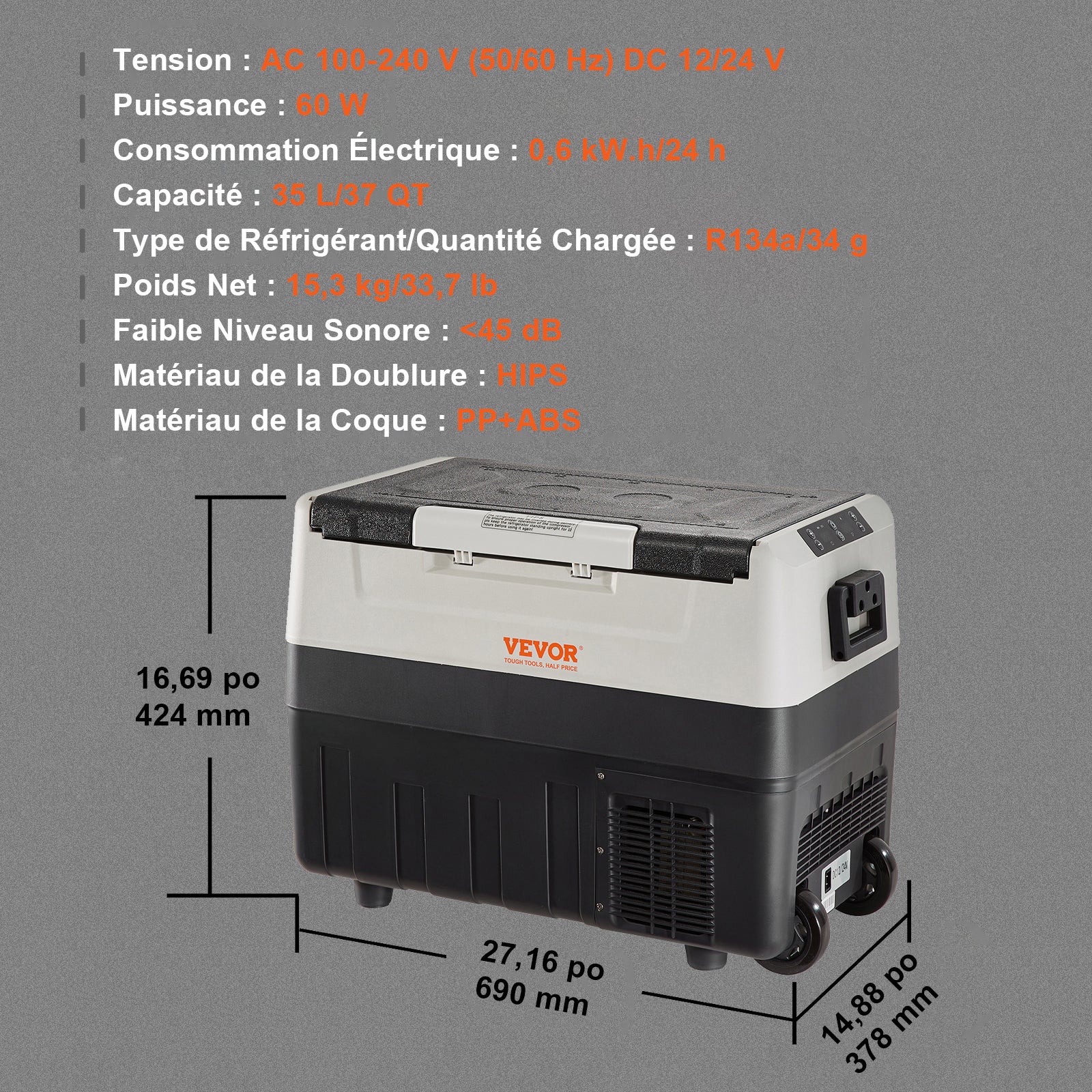Réfrigérateur-congélateur portable SucceBuypour voiture 37Qt - Refroidisseur à compresseur à double zone pour voiture et maison - 9