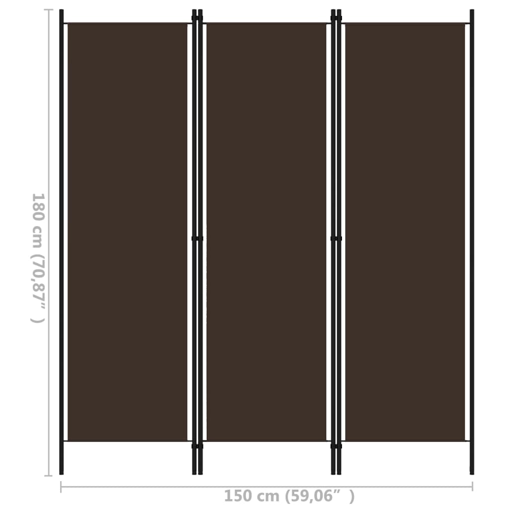 Paravent | Cloison de séparation | Séparateur 3 panneaux Marron 150x180 cm802155 - 6