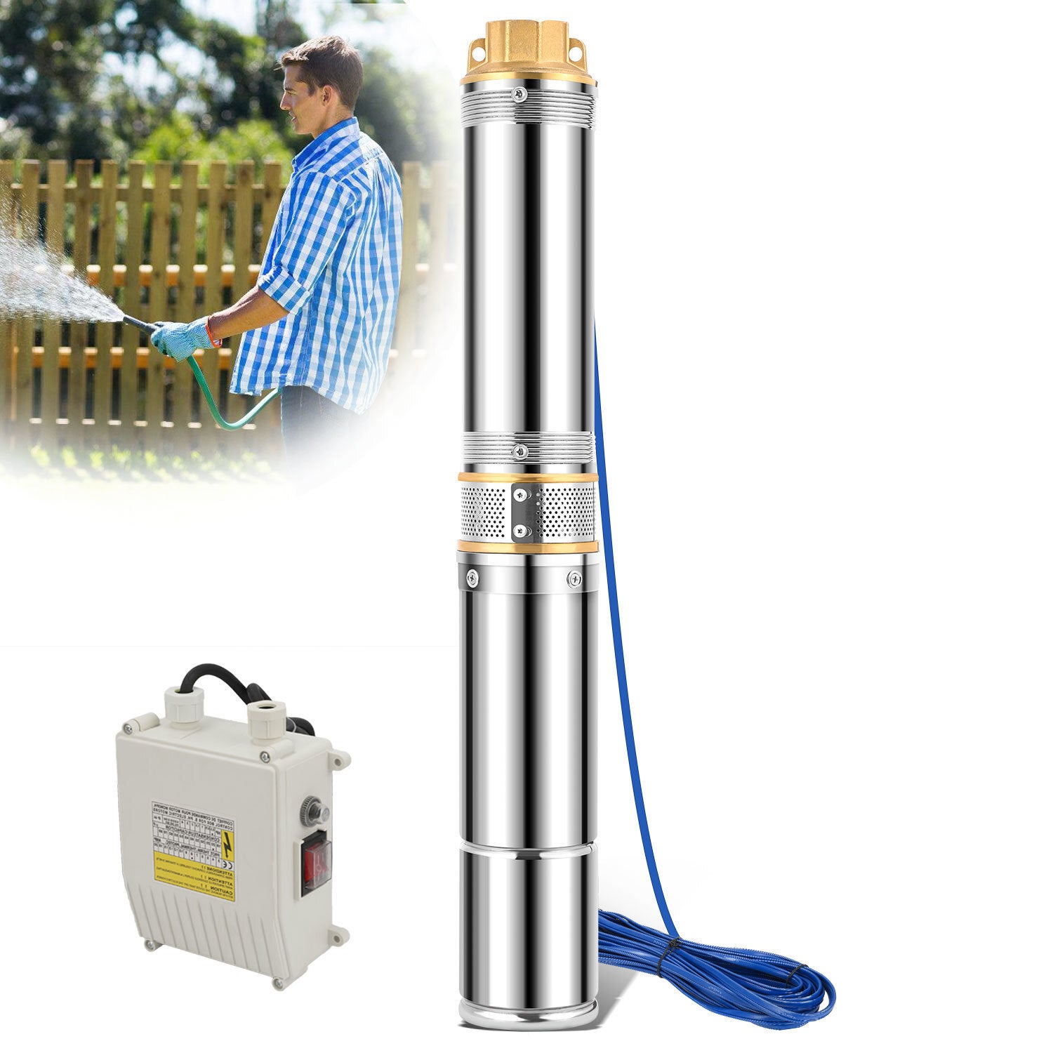 750 W Pompa zanurzeniowa do studni 4000 l/h 67 m Pompa wodna do głębokich studni ze stali nierdzewnej, pompa wodna elektryczna, 4,5"