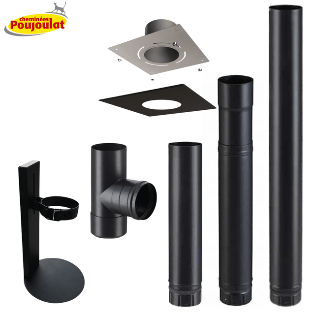 Kit raccordement sortie arrière conduit émaillé avec plaque finition pour poêles à granulés - Poujoulat - Ø100 mm
