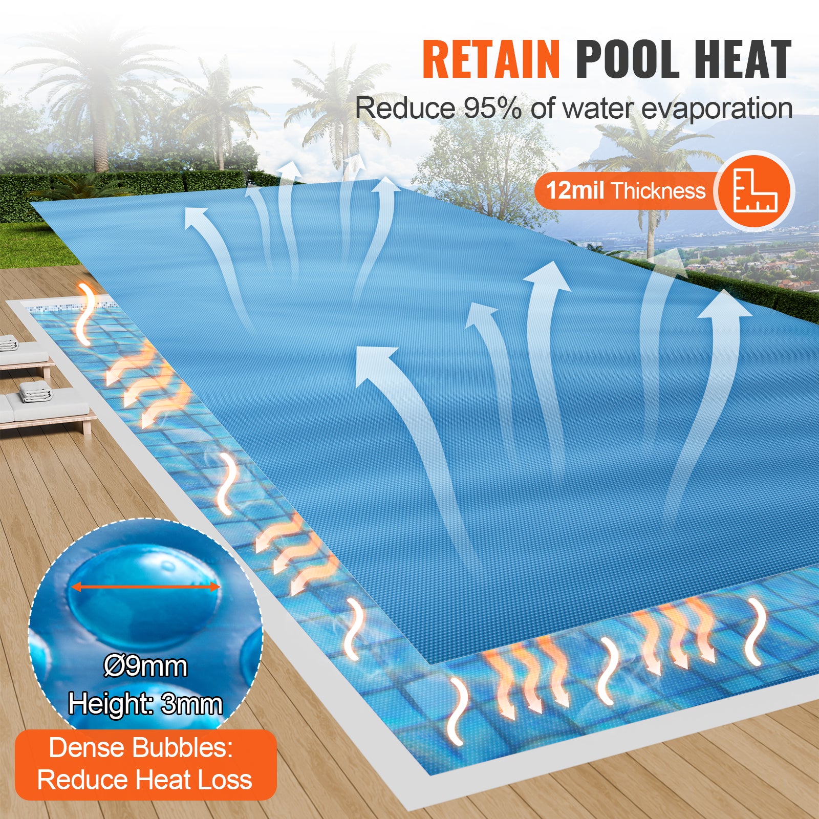 Cobertor Solar Piscina,VEVOR 7,32 x 3,66 m,Cobertor Solar Piscina Rectangular,Espesor 0,3 mm,Protección Piscinas Agua Caliente sobre el Suelo,Azul - 3