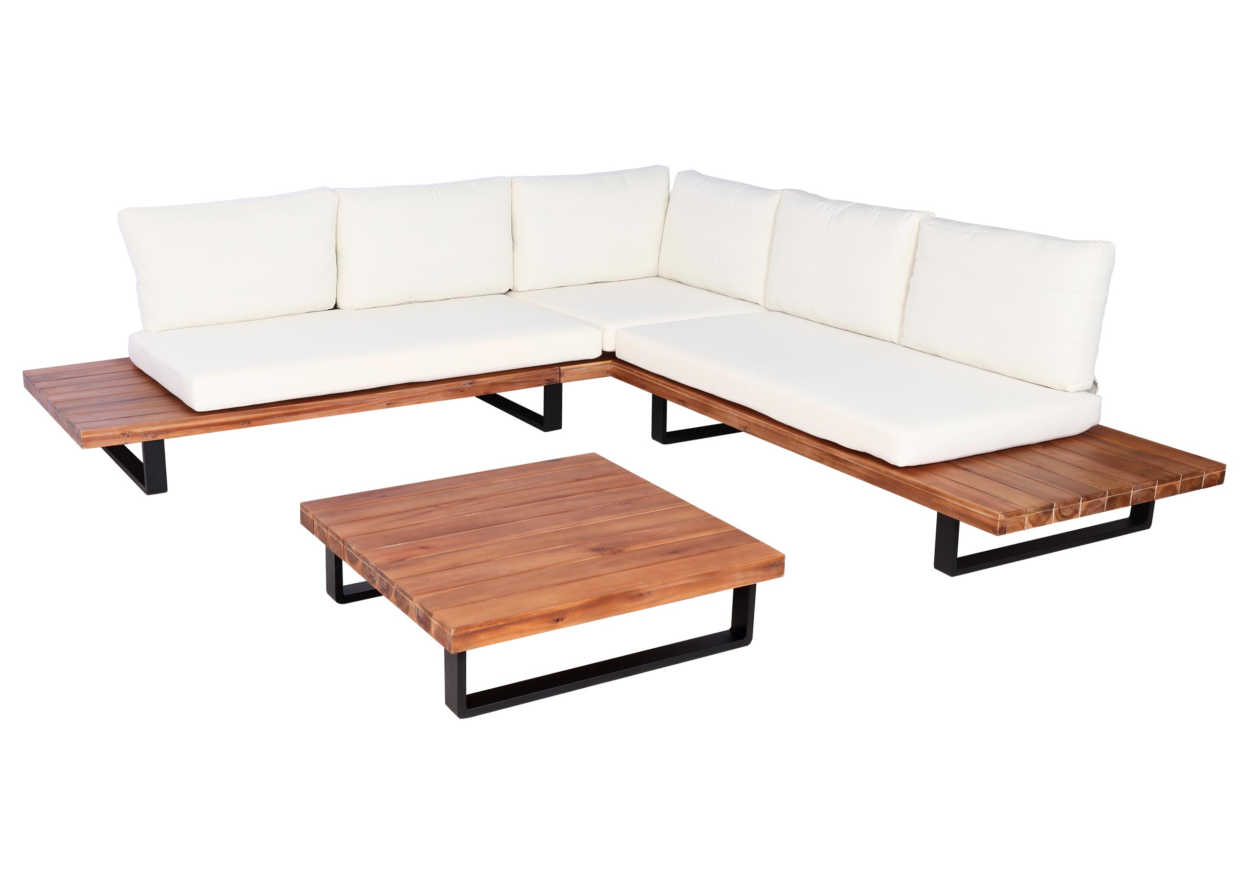 Zestaw ogrodowy HWC-H54, zestaw wypoczynkowy Lounge Set, drewno akacjowe Spun Poly MVG aluminium ~ brązowy, tapicerka kremowo-biała