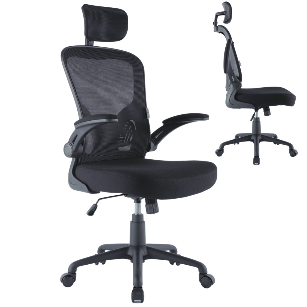 Sedia Ufficio Ergonomica Poltrona con Braccioli Direzionale, Nero