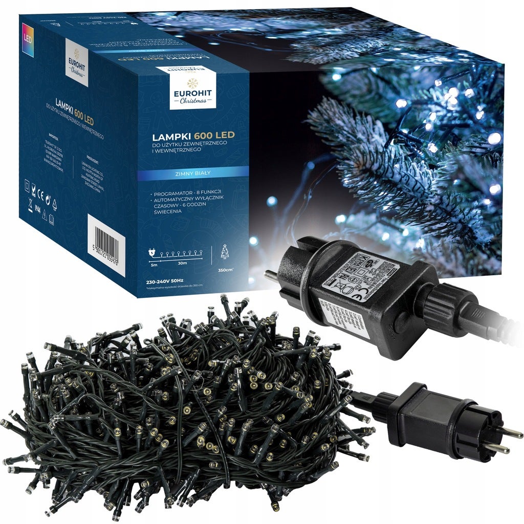 Lampki choinkowe 600 LED zimny biały 1szt.