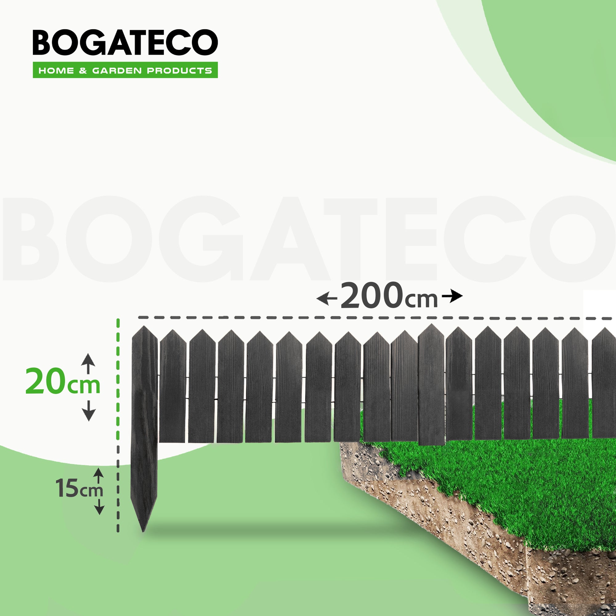 Rollborder lattes en bois | 20 cm de haut et 200 cm de long | Clôture en bois | Clôture parfaite comme bordure de jardin en osier | anthracite - 2