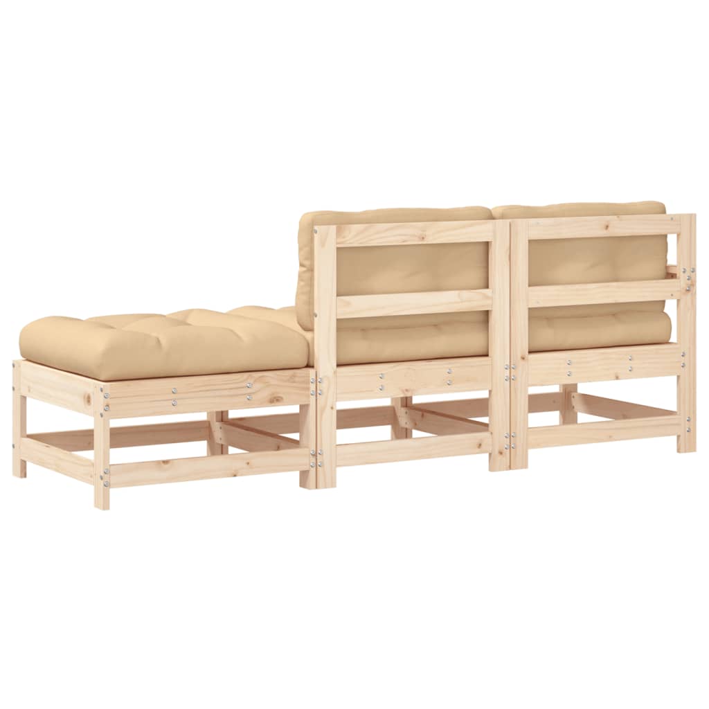Maison Exclusive - Salon de jardin 3 pcs avec coussins bois massif - 3