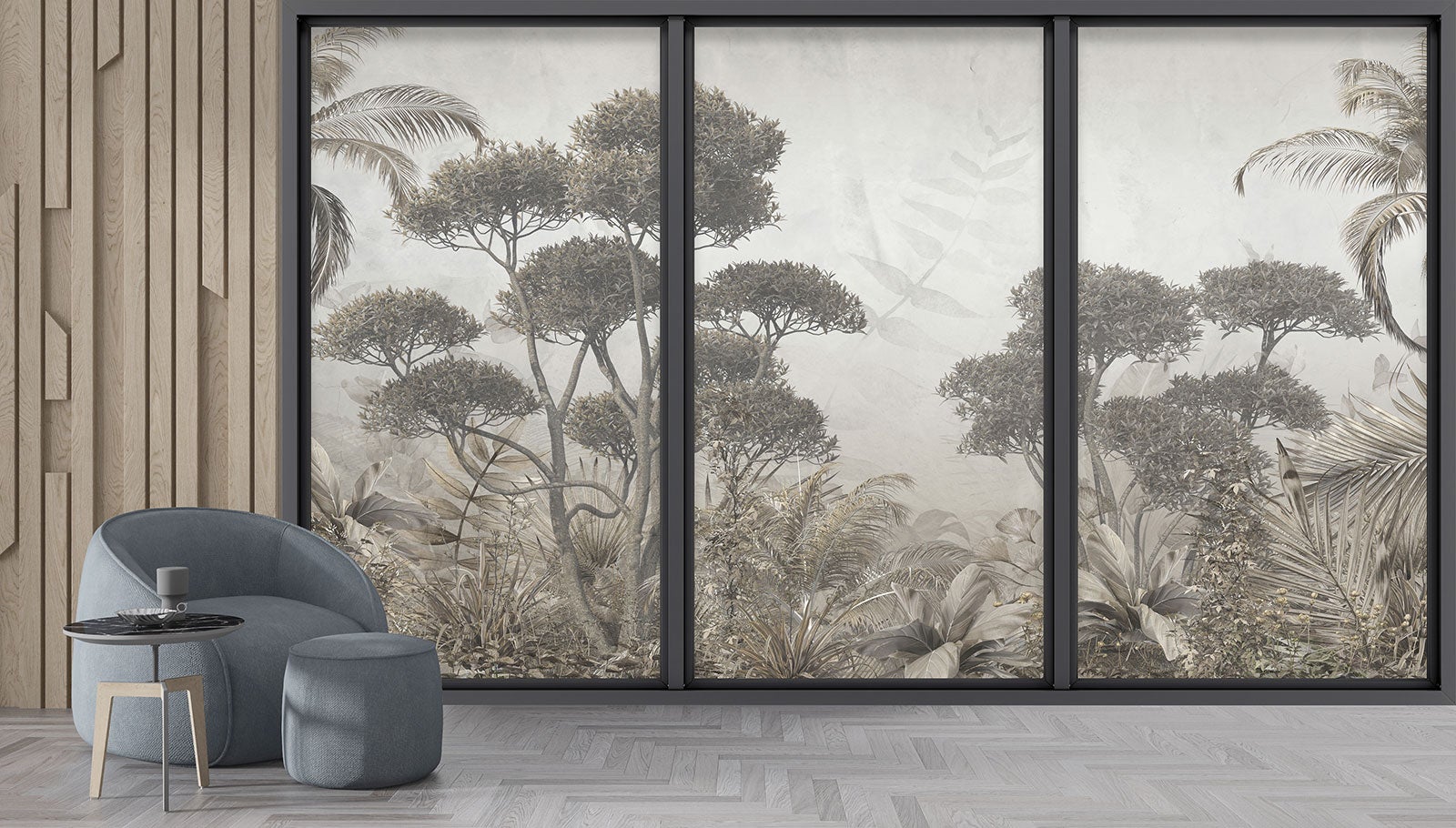 Papier peint panoramique intissé décoratif Trompe l'oeil baie vitrée - Jungle - L195 cm x H117 cm - 4