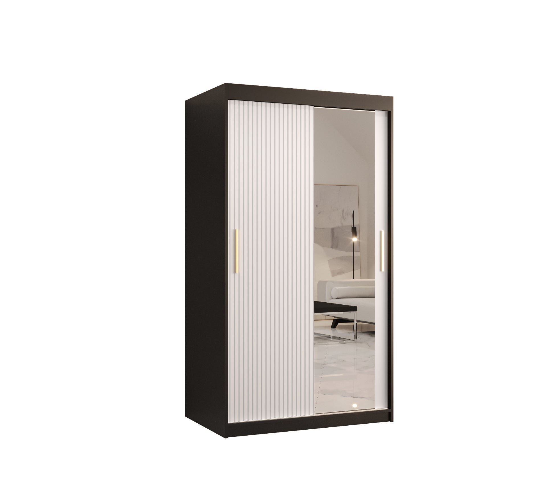 Szafa przesuwna garderoba RIFLO SLIM 2 100 x 62 x 200 cm Czarny + Biały - Abiks Meble