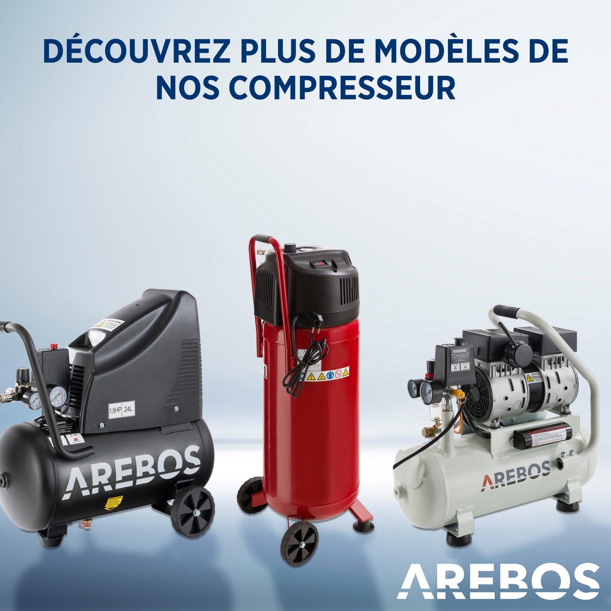 AREBOS Compresseur d'air avec kit d'accessoires 13 pièces mobil Sans huile Arrêt automatique Capacité : 50 litres - 9