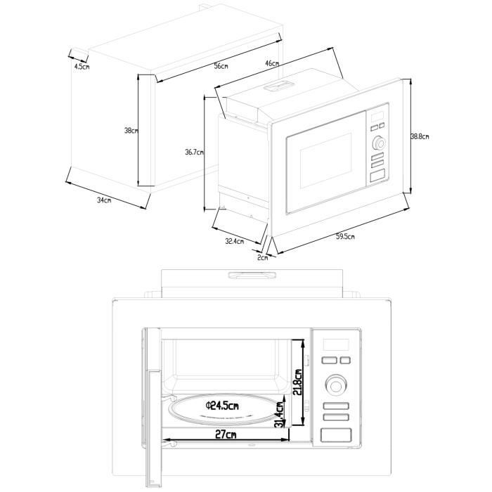 Micro-ondes encastrable Continental Edison MO20IXEG 20L inox avec grill - 4