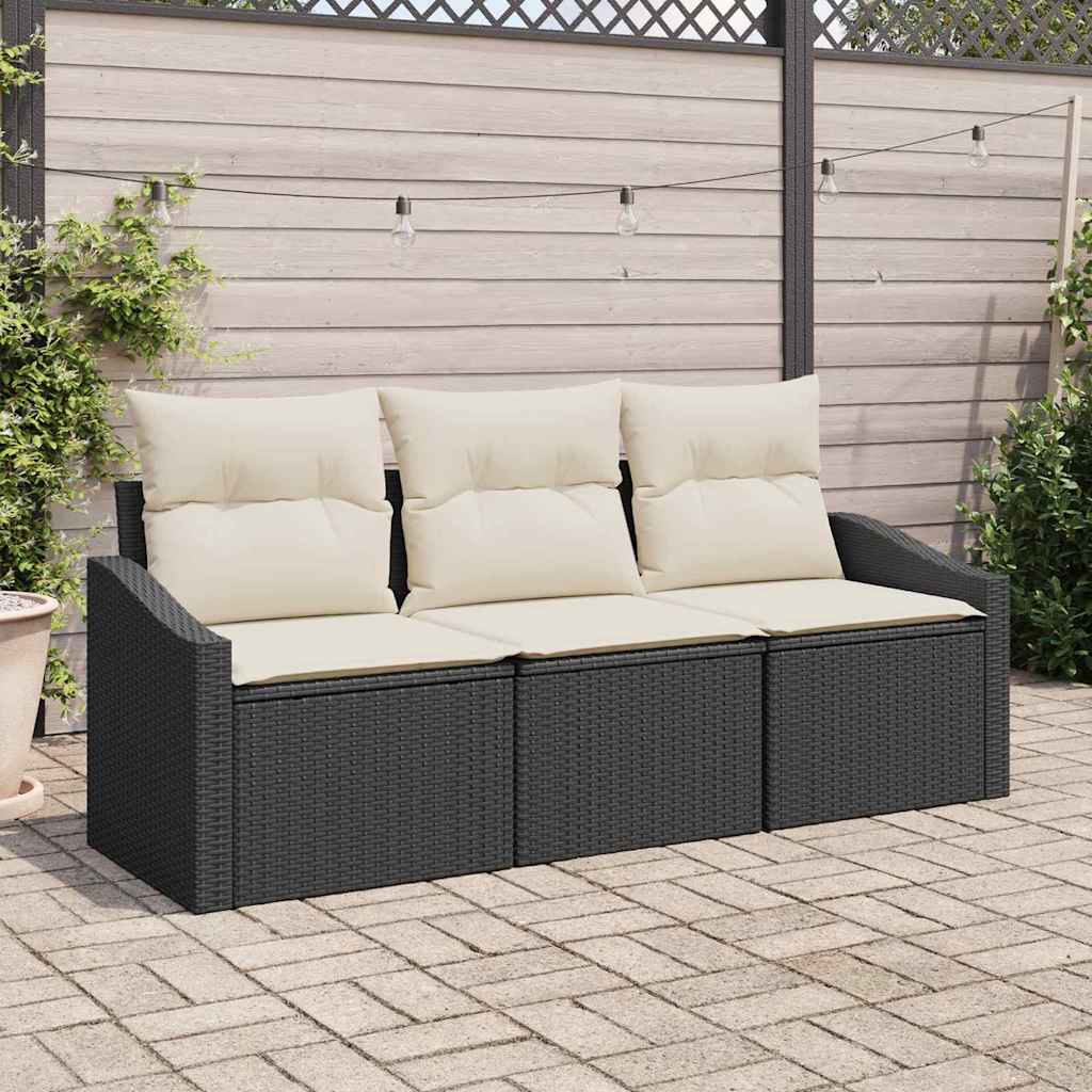 Zestaw Sof z poduszką 3 pcs Czarny polirattan vidaXL