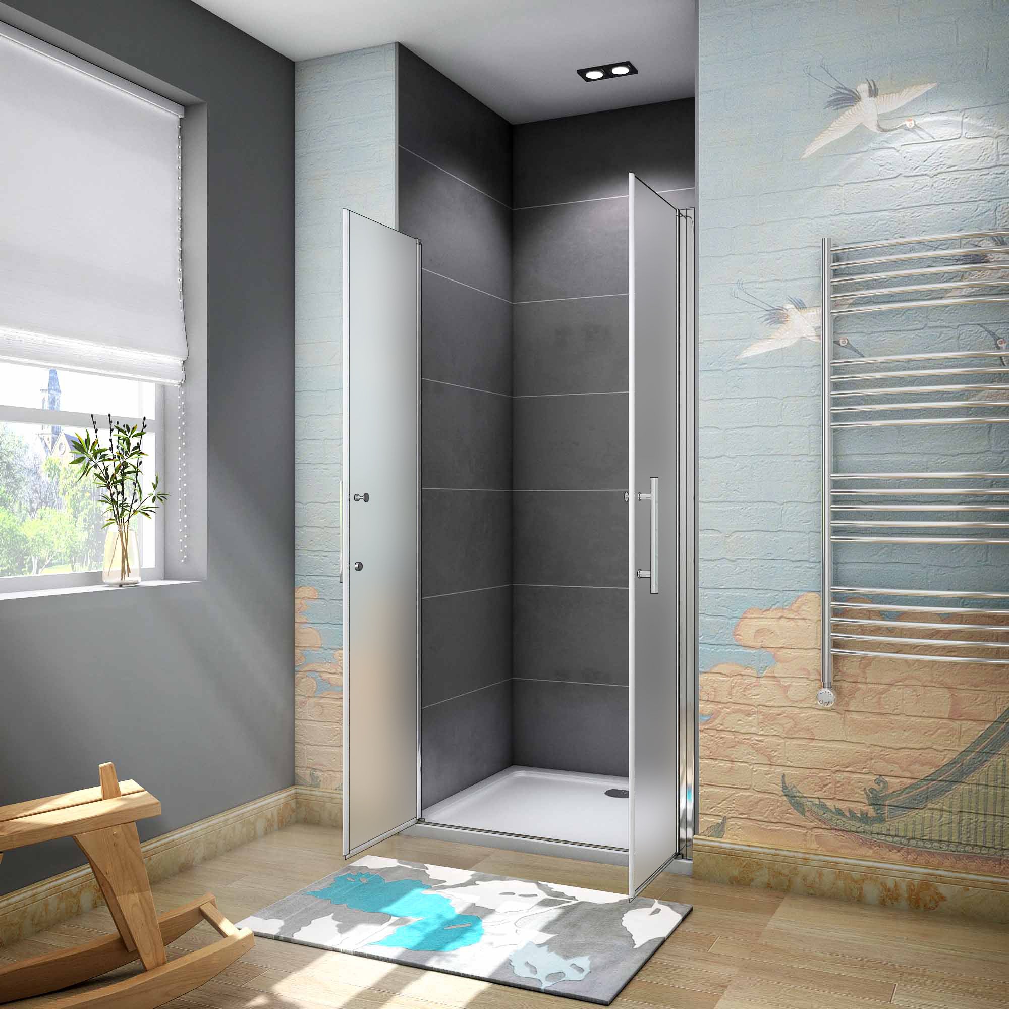 80x195cm Box Doccia Per Nicchia Doppia Porta Battente Saloon In Vetro 6mm Temperato Satinato Anticalcare - 5