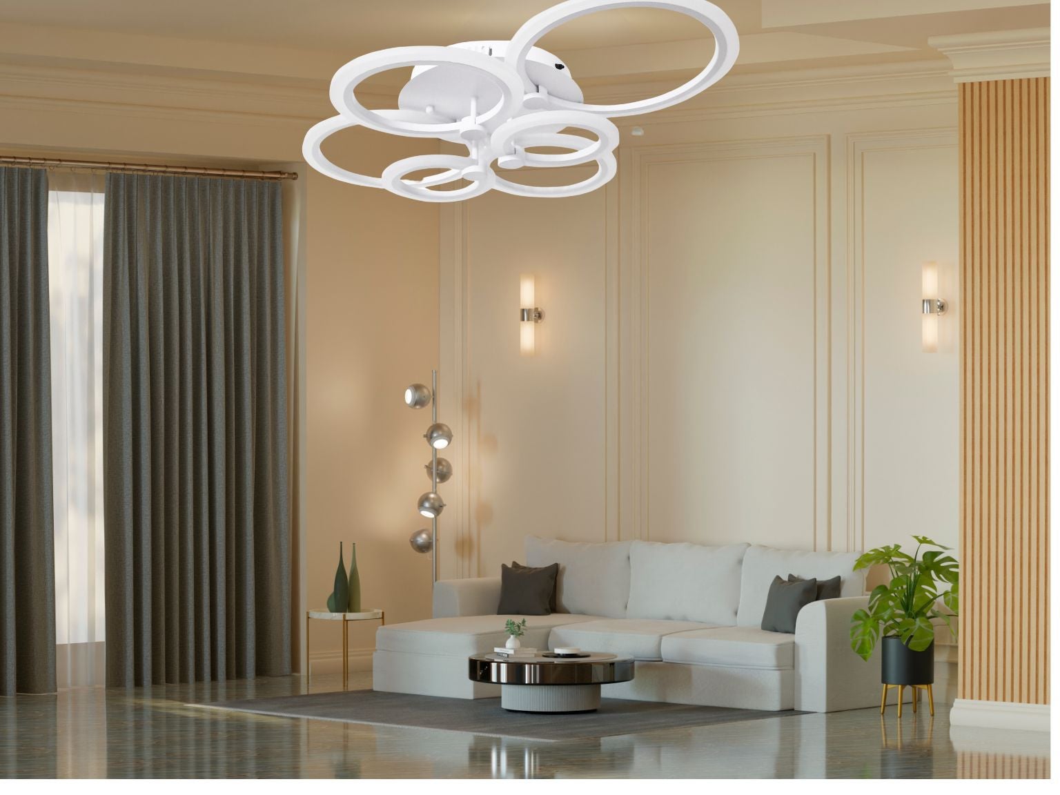 Lampadario Plafoniera LED dimmerabile cambio colore Maka 3000K 4000K 6500K 8640 LM 48Wx2 luminoso regolabile telecomando cucina soggiorno 6 Cerchi - 5
