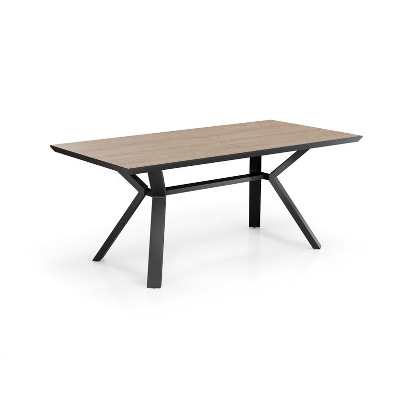 Stół rozkładany LOGAN WOOD – metal czarny, płyta MDF dębowa, wys. 75 cm, szer. 180/240 cm, 8/10 miejsc, do jadalni