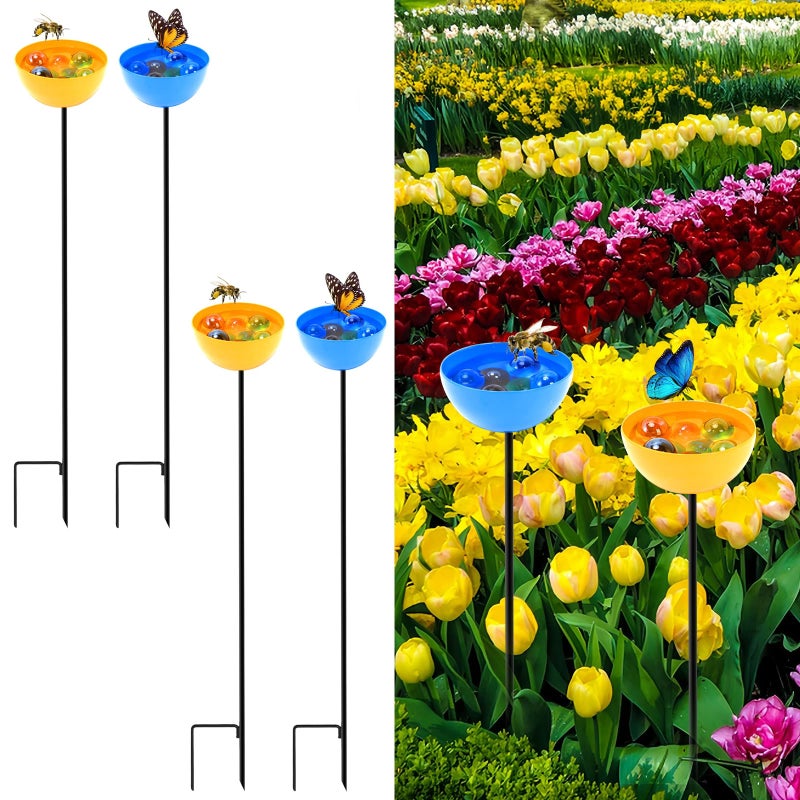 Kolorowa, dekoracyjna fontanna do picia dla ptaków, 4 sztuki, 2 * półkole żółte + 2 * półkole niebieskie, 65 * 8 cm