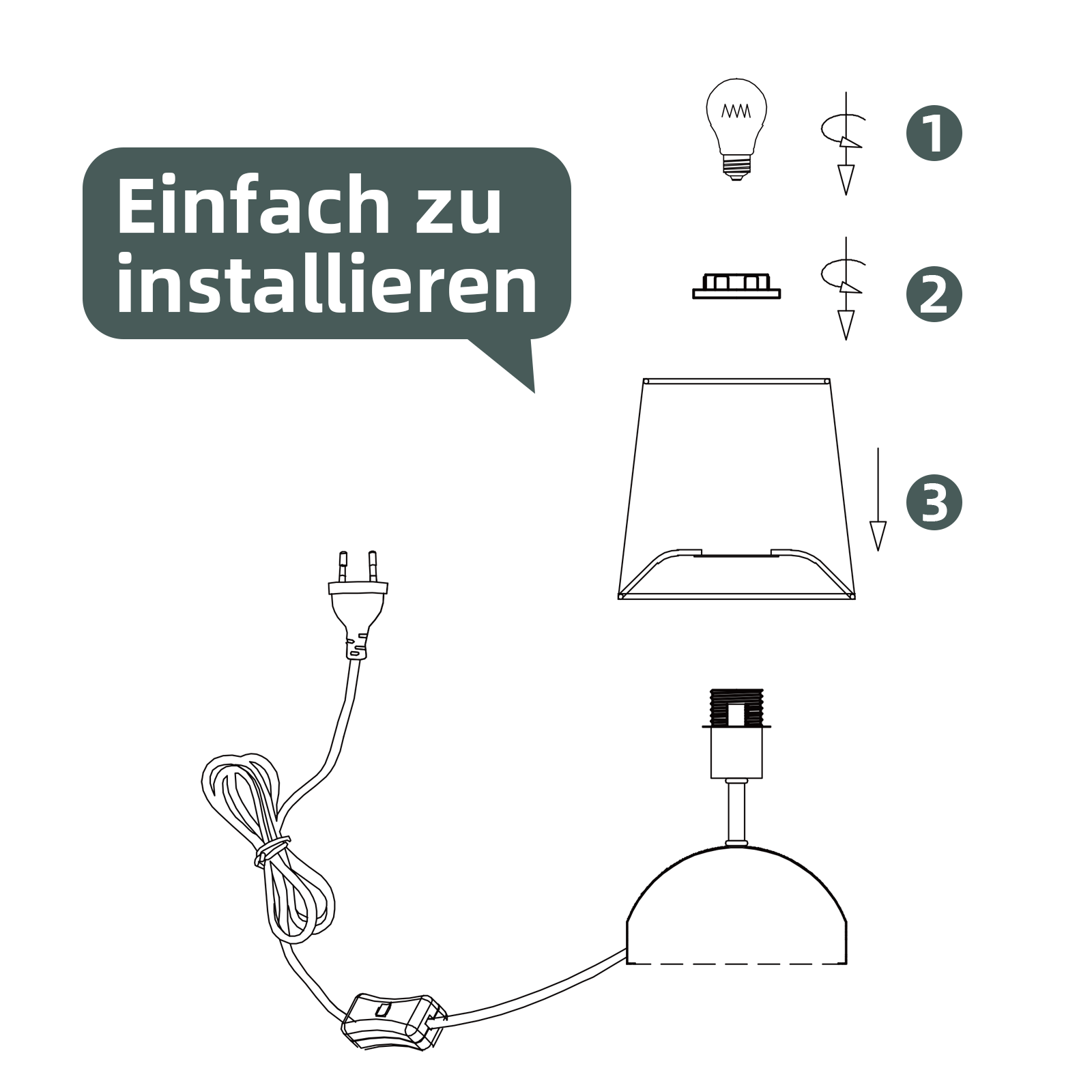 NETTLIFE Lampada da comodino set da 2 con cavo nero piccolo dal design moderno in tessuto - 7