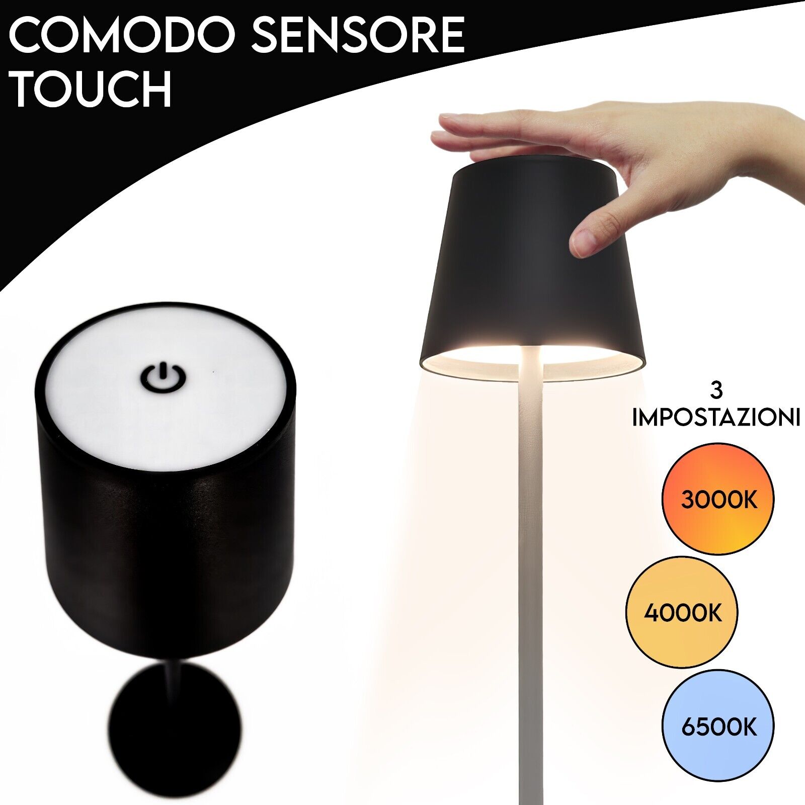 JACKYLED Lampada Da Tavolo Wireless Ricaricabile – Altezza Regolabile 3 Livelli – 3 Temperature Colore Dimmerabili – 5000 MAh – CRI 97 – Impermeabile Per Interni/Esterni