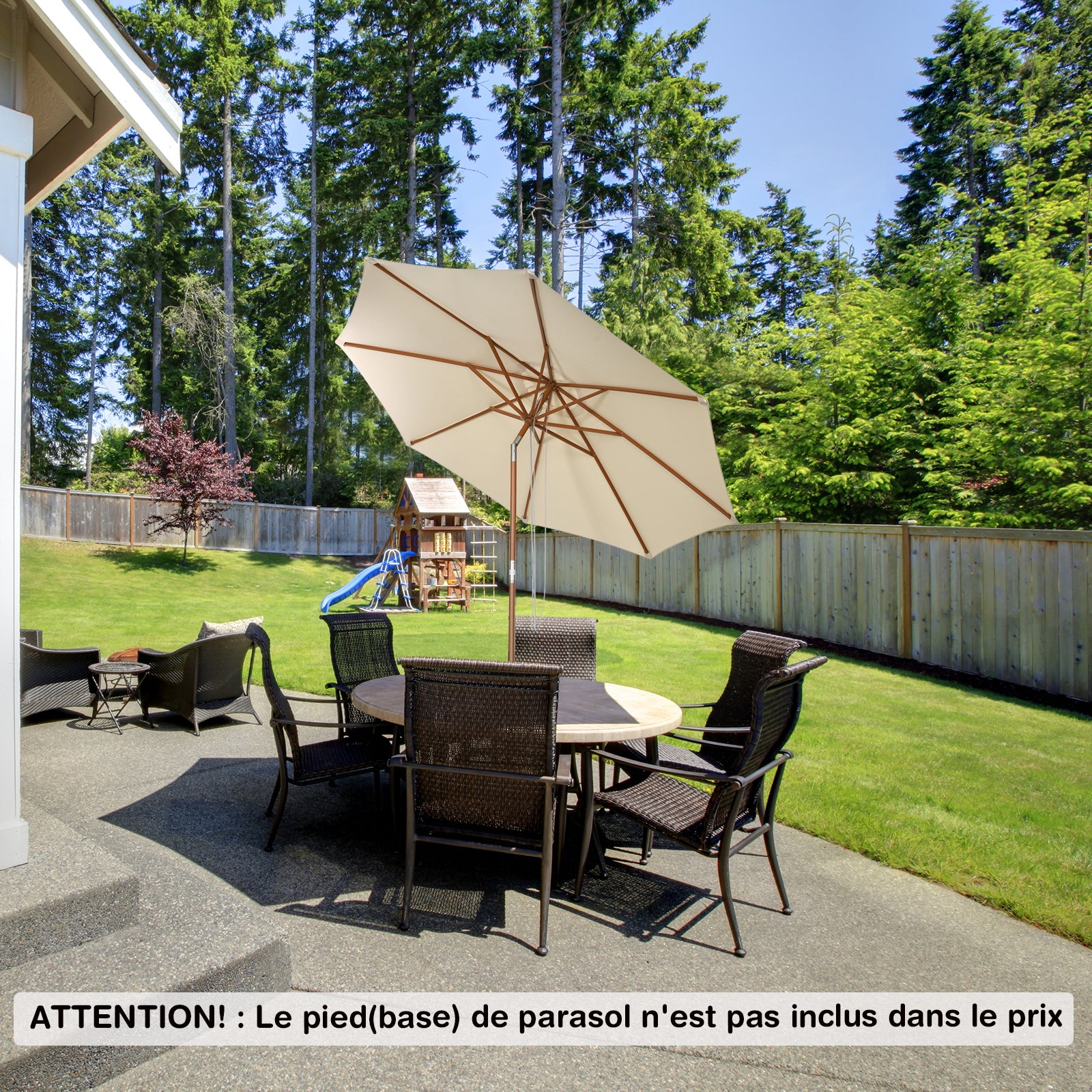 Ø3Mx H2,58M Parasol Déporté 8 Baleines en Bois avec Manivelle, Poteau de Parapluie Inclinable, pour Pare-Soleil de Plusieurs Angles - 6