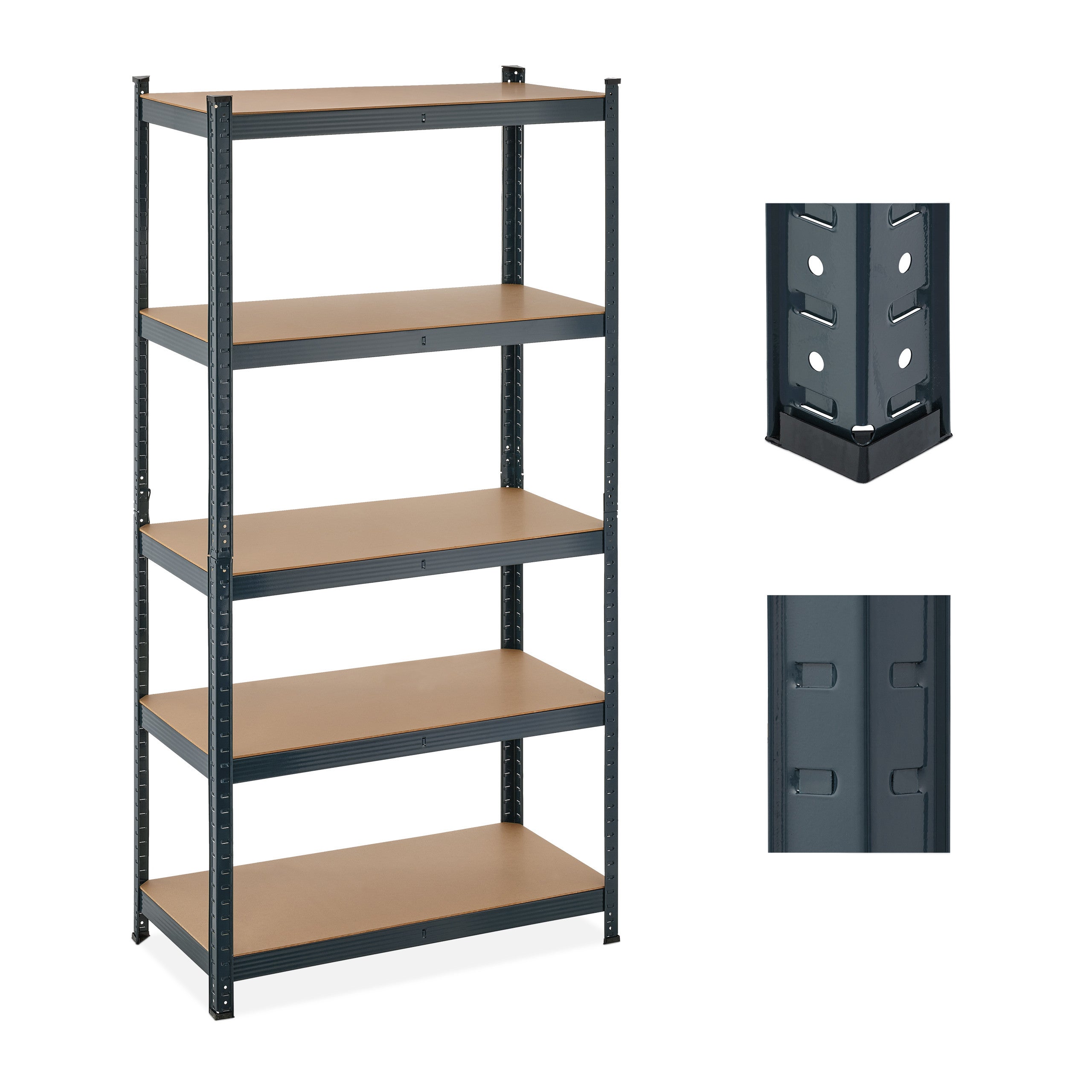 Étagère 5 Niveaux Charge Lourde 875 Kg - Pour Cave, Garage, Atelier - 180 X 90 X 45 Cm, Acier Et MDF