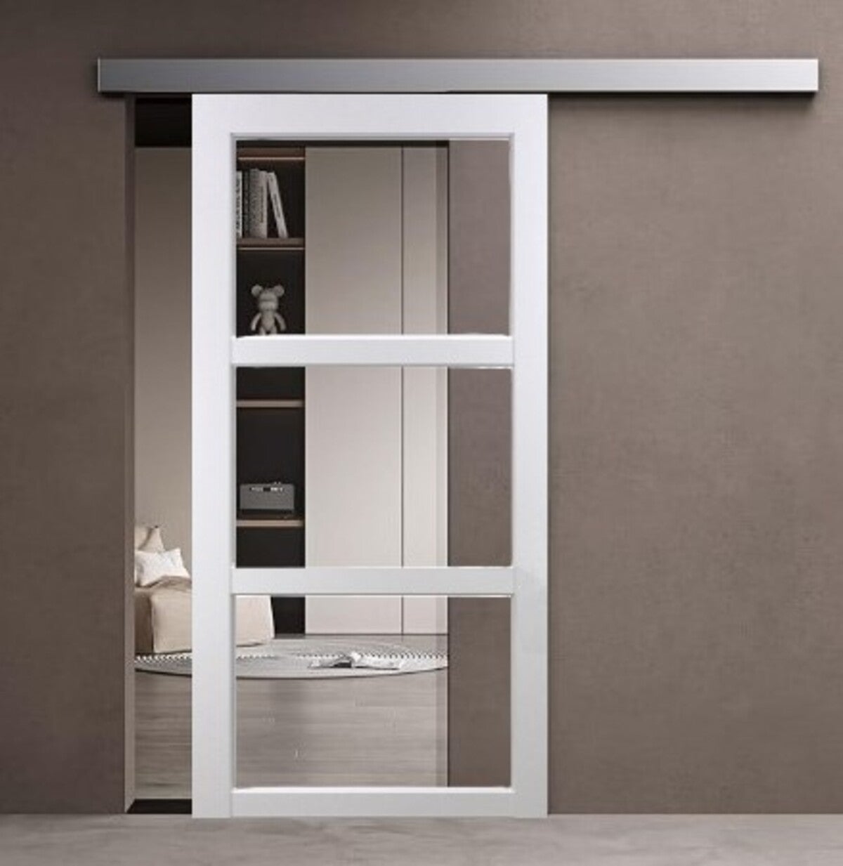 Porte Coulissante Kenya Blanc Vitrage Transparent H204 X L73 Cm, Rail Alu Gd Menuiseries - 5