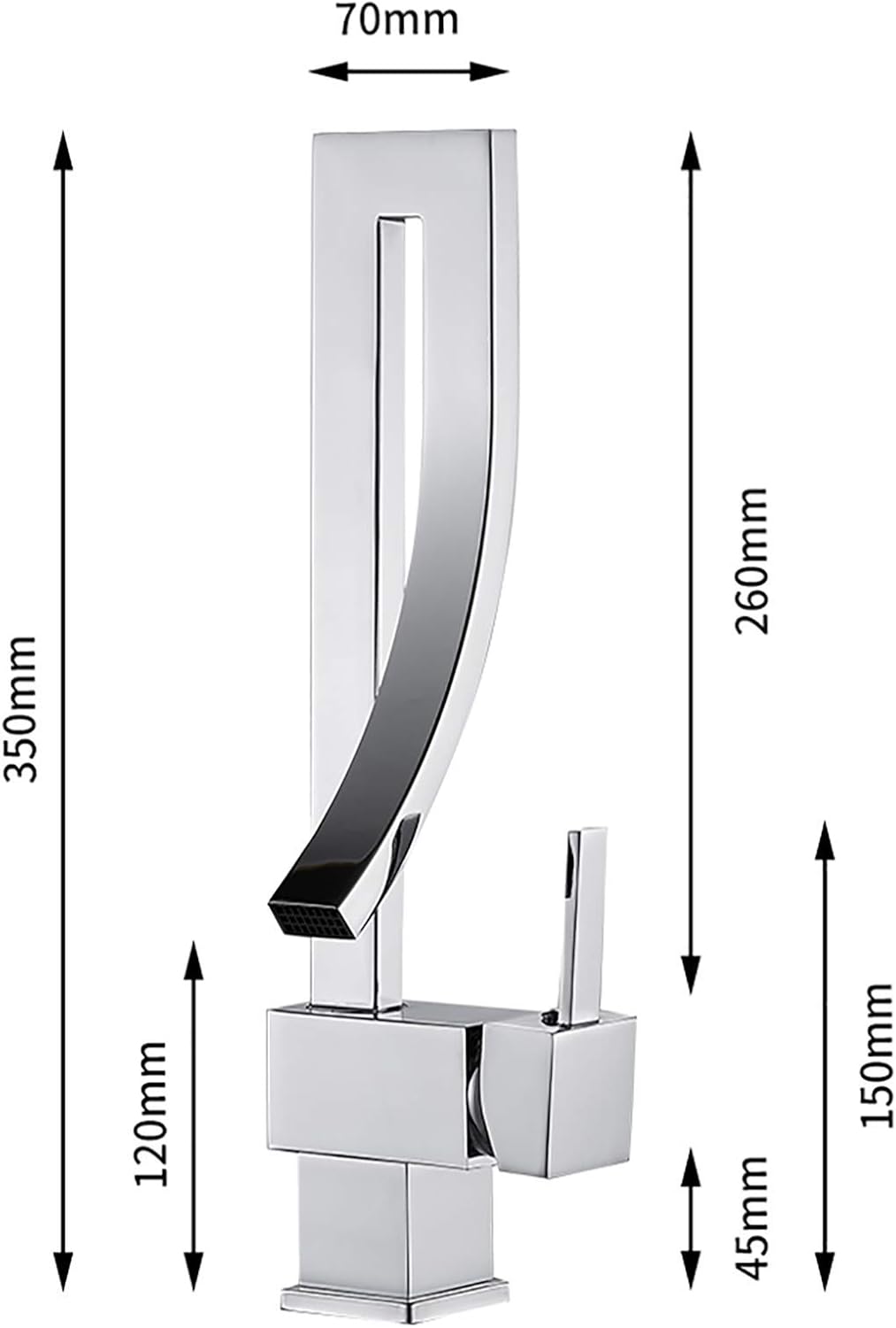 Bateria umywalkowa Silver Basin – obrotowa 360°, wodospadowa, z mieszaczem wody ciepłej i zimnej – wyposażona w wąż doprowadzający wodę G3/8 - 3