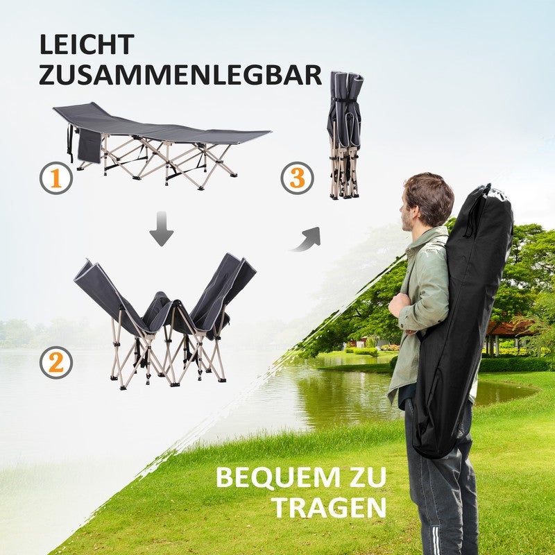 Lit pliant avec rangement intégré, lit de camp pliable, chaise longue extérieure, inclut sac de transport - Gris - 4