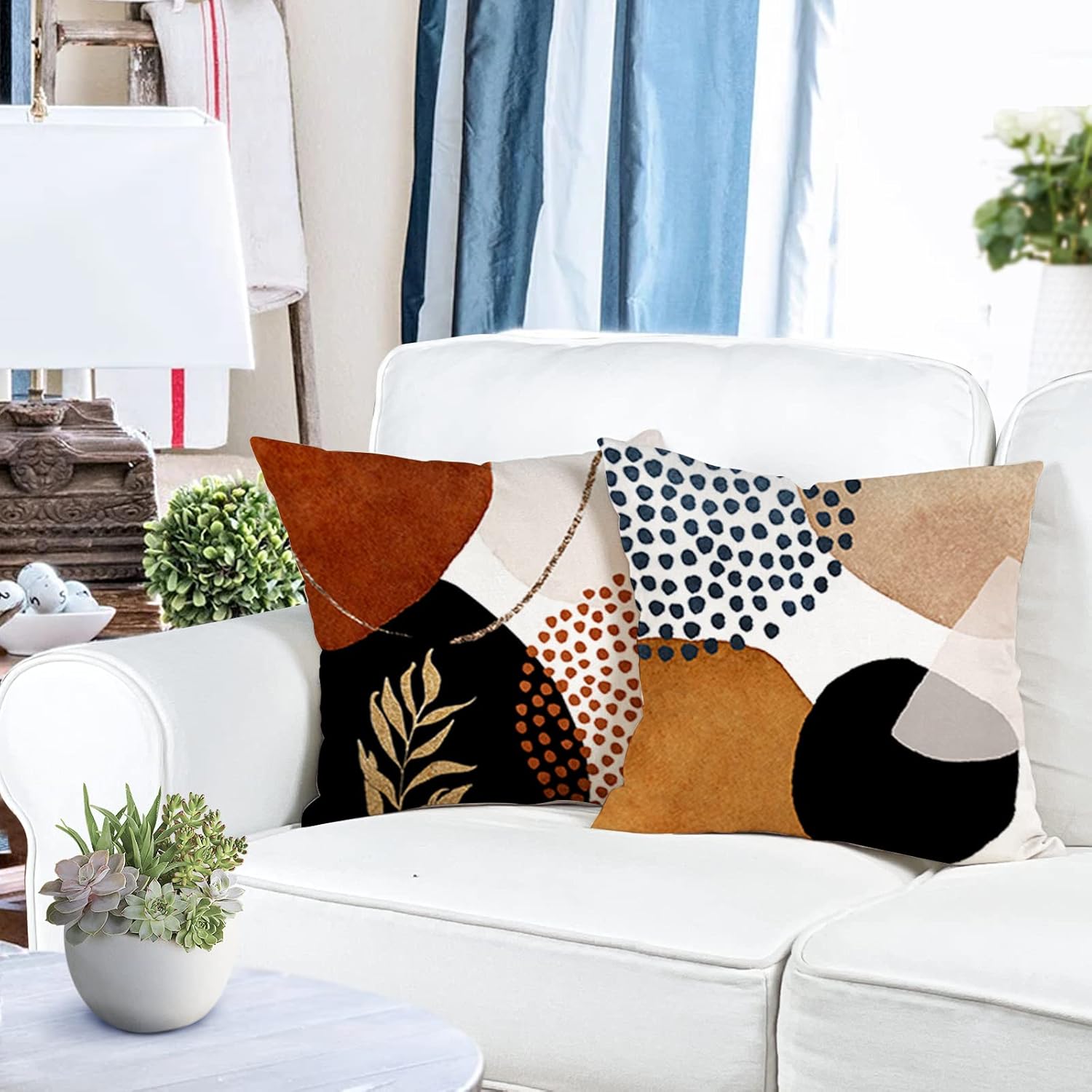 Lot de 4 40 x 40 Housse de Coussin, Housse Coussin en Lin Coussin de Canapé Moderne Boho Motif Abstrait pour Chambre Extérieur Housse Oreiller - 3