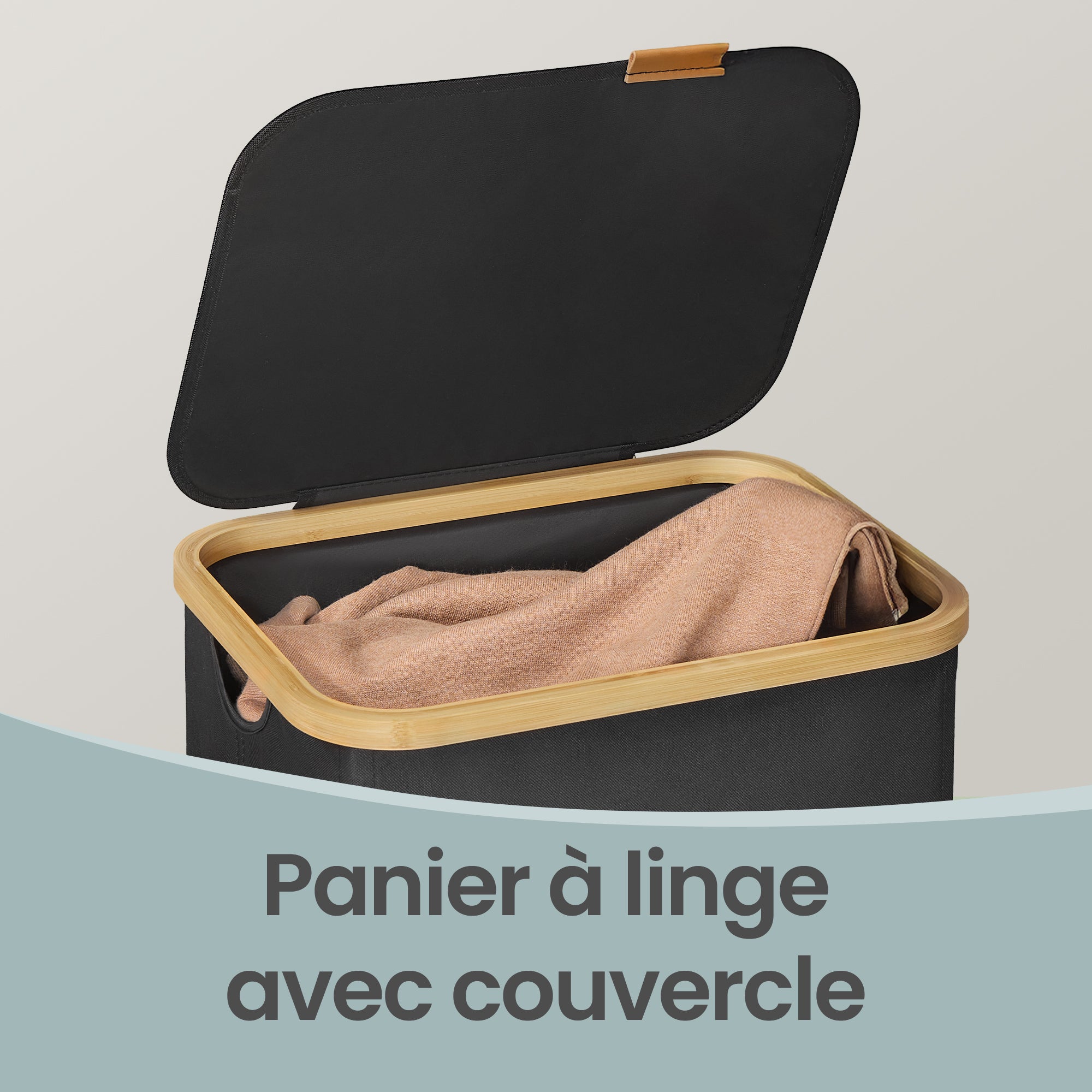 Panier à Linge Pliable en Tissu Oxford, Cadre en Bambou, pour Chambre, Buanderie, 100 L, Noir - 7