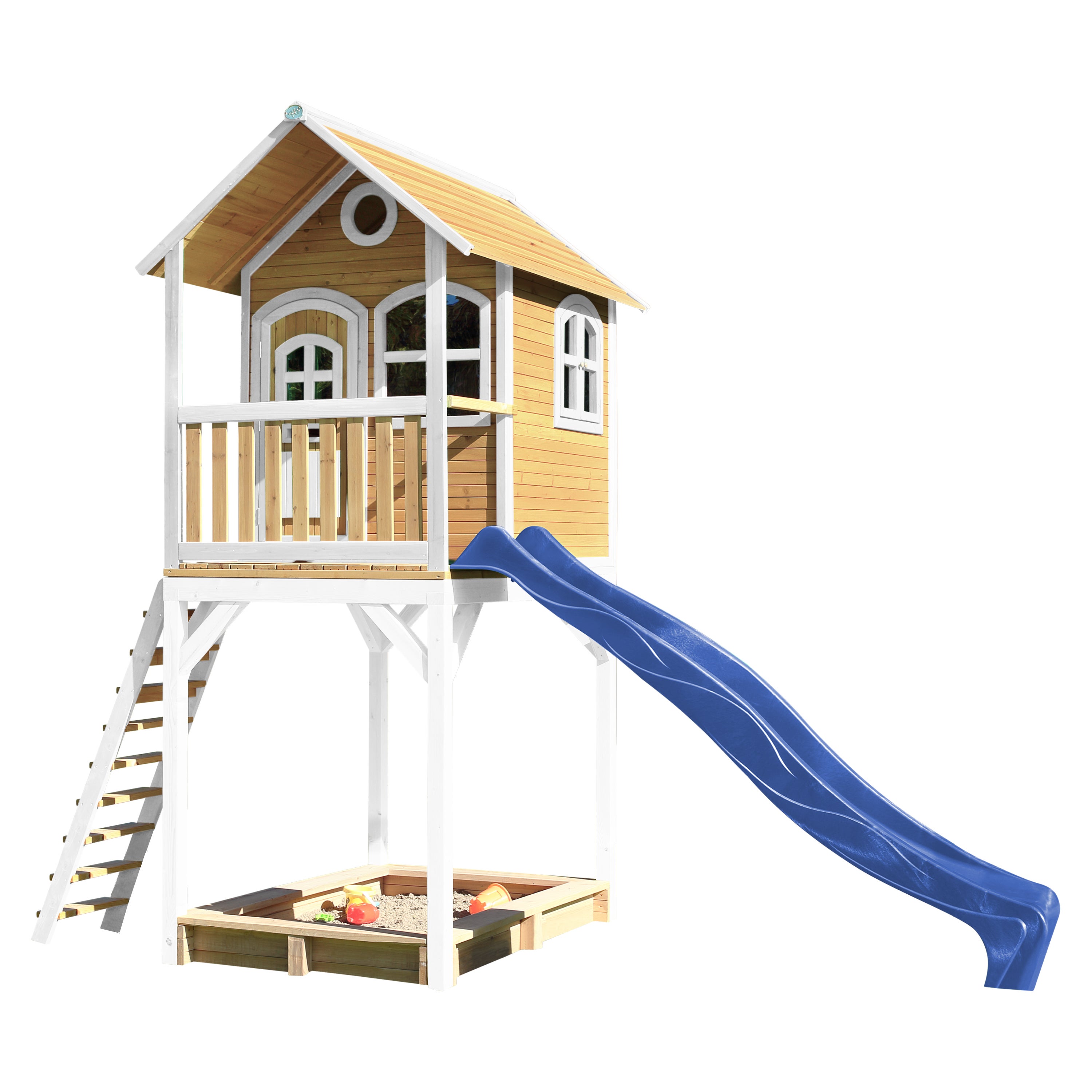 AXI Beach Tower Aire de jeux Grise/Blanche avec Cadre d'escalade et Balançoire nid d'oiseau Roxy - Toboggan Bleu - Toys and Garden