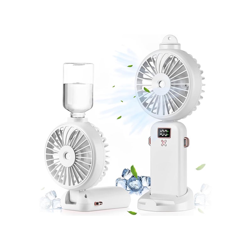 Wentylator z Mgłą i Wyświetlaczem - 5 Prędkości, Składany i Lekki, Bezprzewodowy, Długa Żywotność Baterii, Idealny do Podróży/Na Plażę