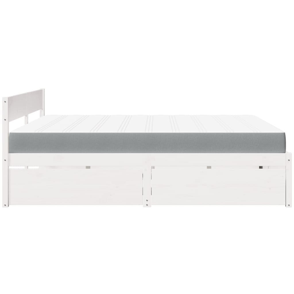 Lit avec tiroirs et matelas blanc 180 x 200 cm bois massif de pin - 5