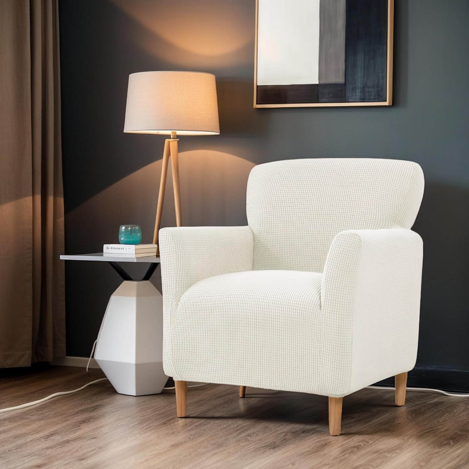 Wahson Office Chairs – Fauteuil relax en velours épais – Pieds plaqués or – Confort optimal pour salon et chambre – Design scandinave beige