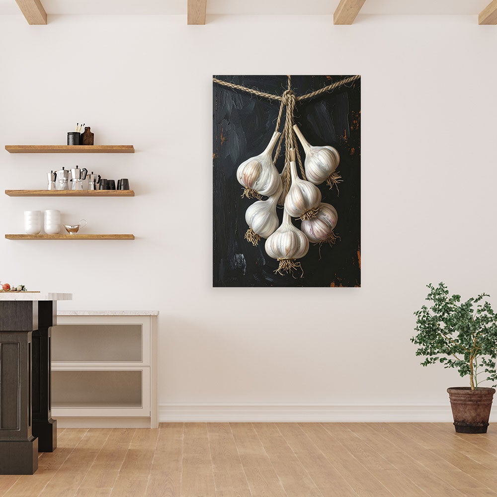 Obraz do kuchni restauracji baru jadalni, Wiszący czosnek warzywa 40x60 - 2