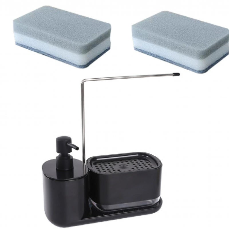 Noir, dozownik do mydła do naczyń, dozownik mydła kuchennego z uchwytem na gąbkę i ściereczkę, dozownik mydła kuchennego do