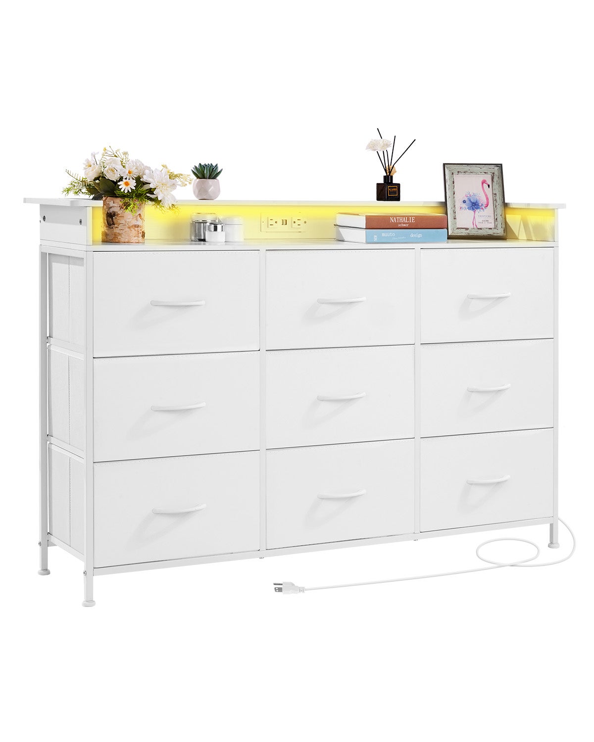 Comodino alto Kaia, con cassetto 70 CM H X 41 CM L X 36,3 CM P. Rovere grigio / Bianco