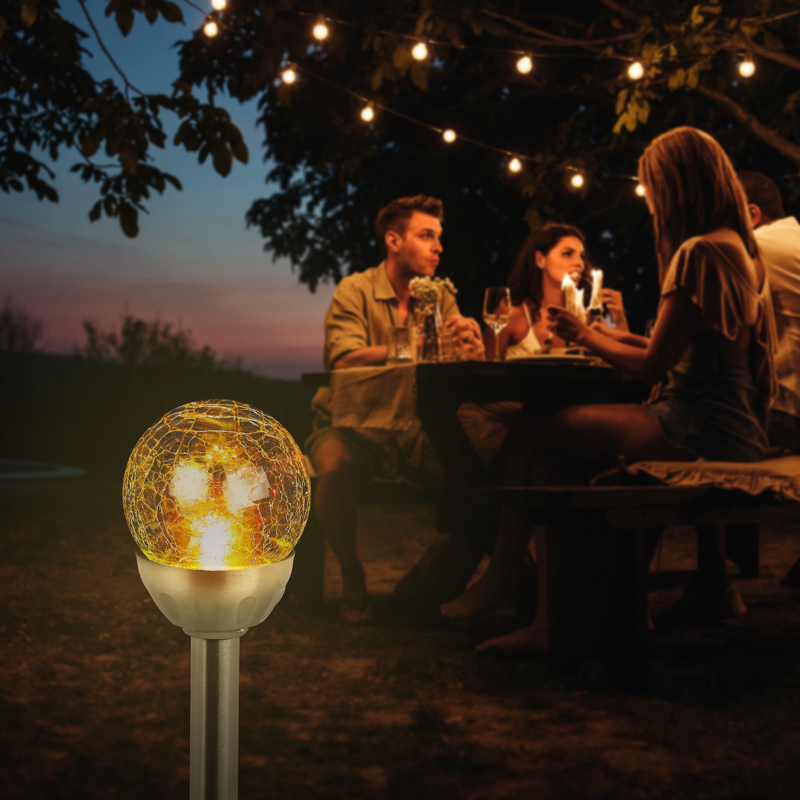 Set da 20 Luci Solari Sferiche da Giardino, Effetto Vetro Rotto, Impermeabili, Paletti Inclusi, Argento - 5