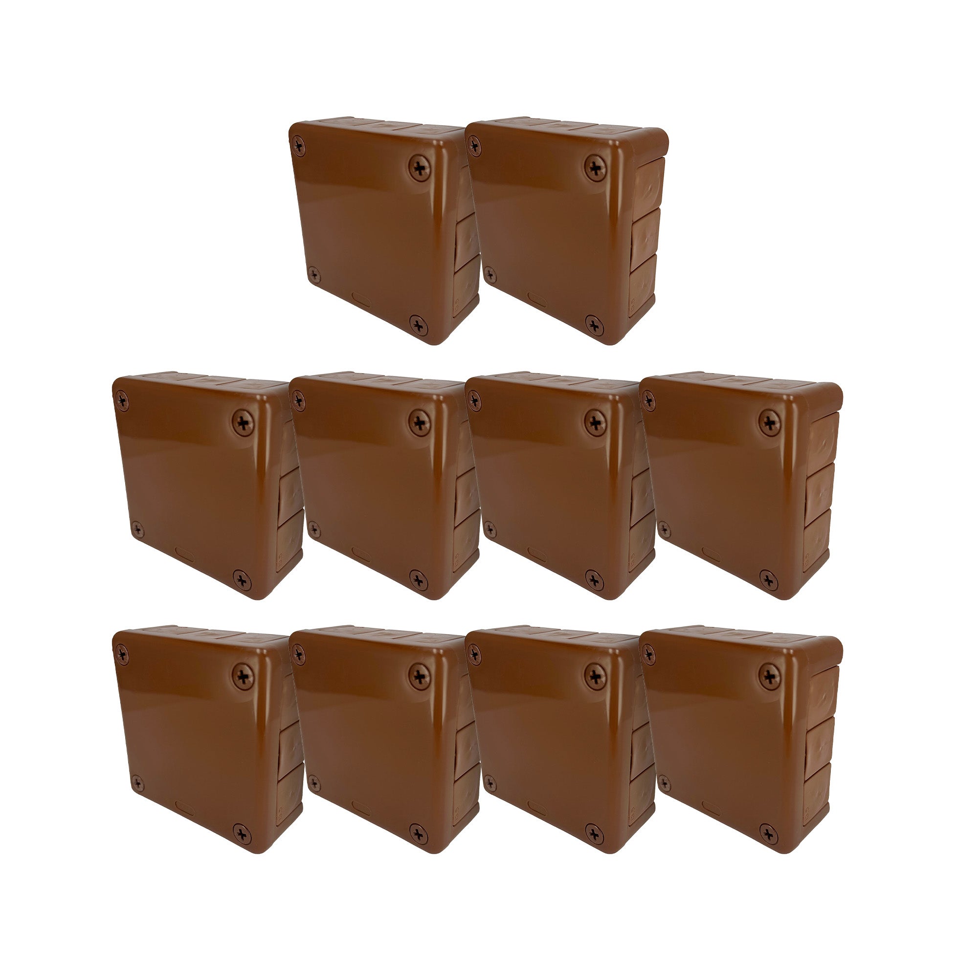 Puszka natynkowa hermetyczna 98x98x42mm 12-wlotowa, z dławikami gumowymi, IP55 zamknięcie "na wkręty", brązowa EDO 10 szt.