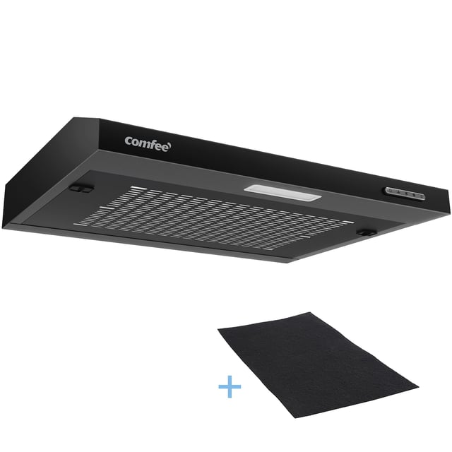 COMFEE Hotte Aspirante Casquette Visière 60cm -3 Vitesses - Évacuation et Recyclage - LED Lampe - Filtre en Coton - Noir