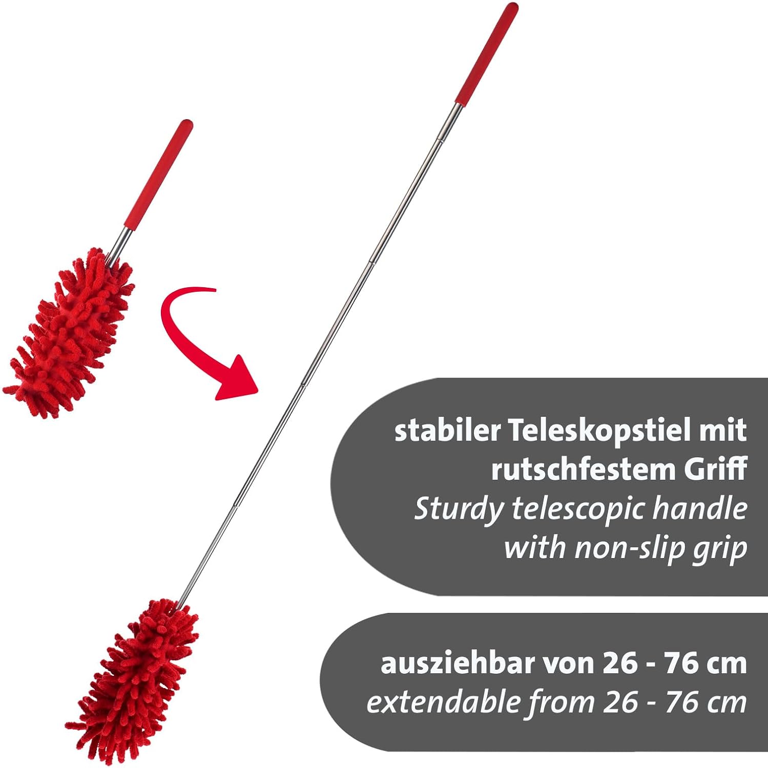 plumeau Extensible avec Manche télescopique, Long pour Toiles d'araignées, pour Le Nettoyage, Housse Lavable, Balai pour la poussière - 4