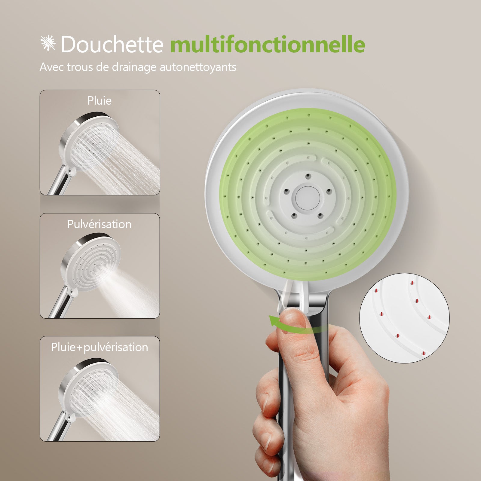 Colonne de Douche sans Mitigeur – Ensemble Complet avec Douchette, Tête Pluie 3 Jets et Tablette Rétractable – Chrome – Design Moderne - 3