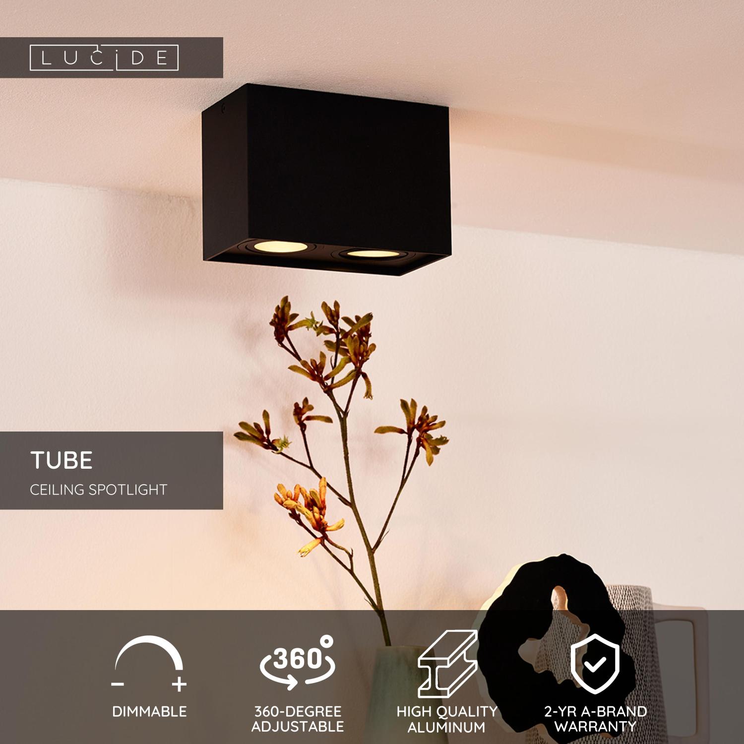 Spot plafond TUBE - Noir - 2xGU10 (MR16) - Lucide - 2