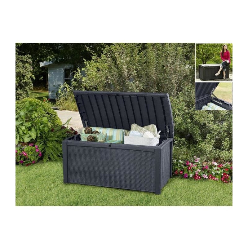 SKRZYNIA OGRODOWA NA BALKON BALKONOWA SCHOWEK SIEDZISKO KETER 416 L GRAFIT