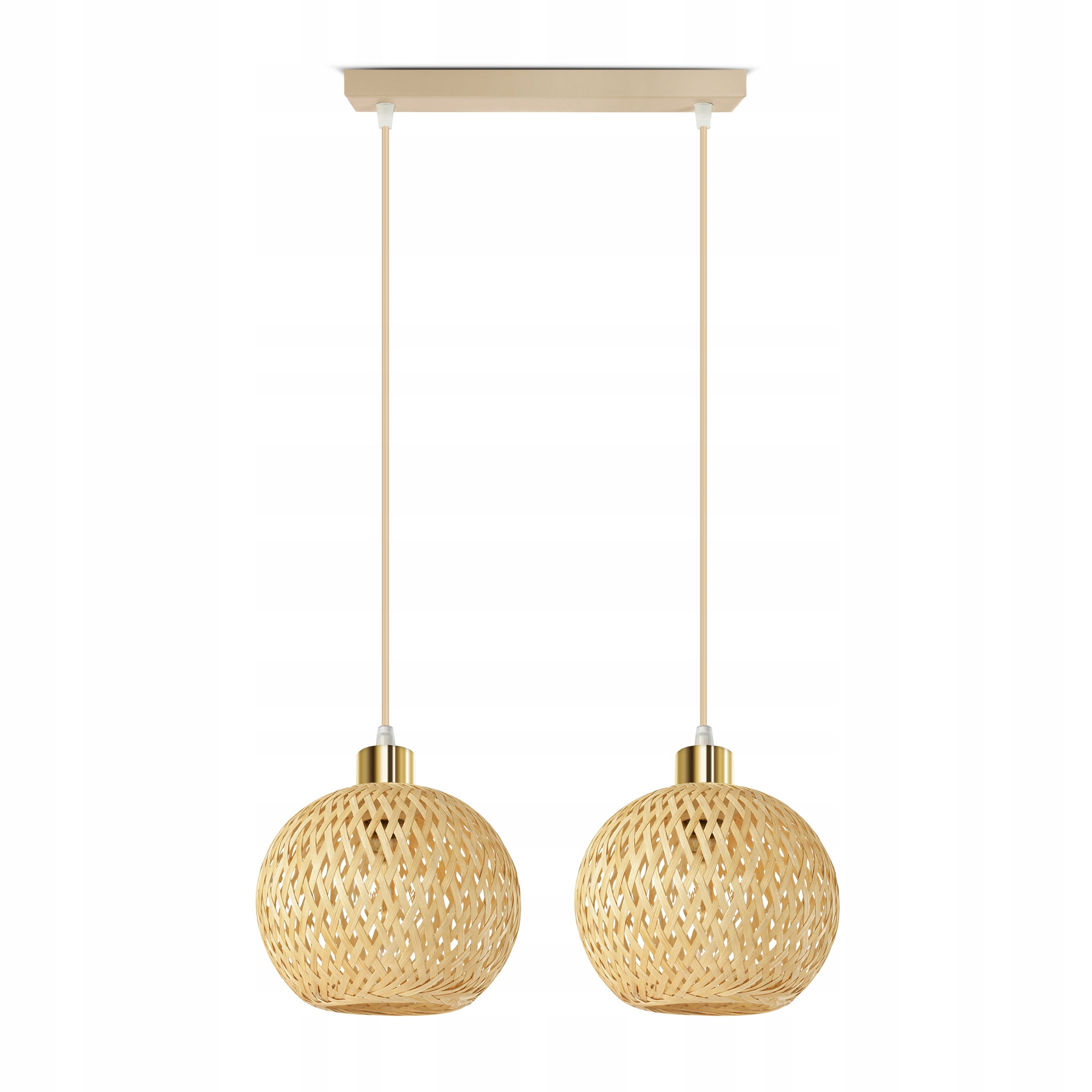 Lampa Wisząca Bambusowa Beżowa Boho 2xE27 Regulowana Wysokość Salon Nad Stół