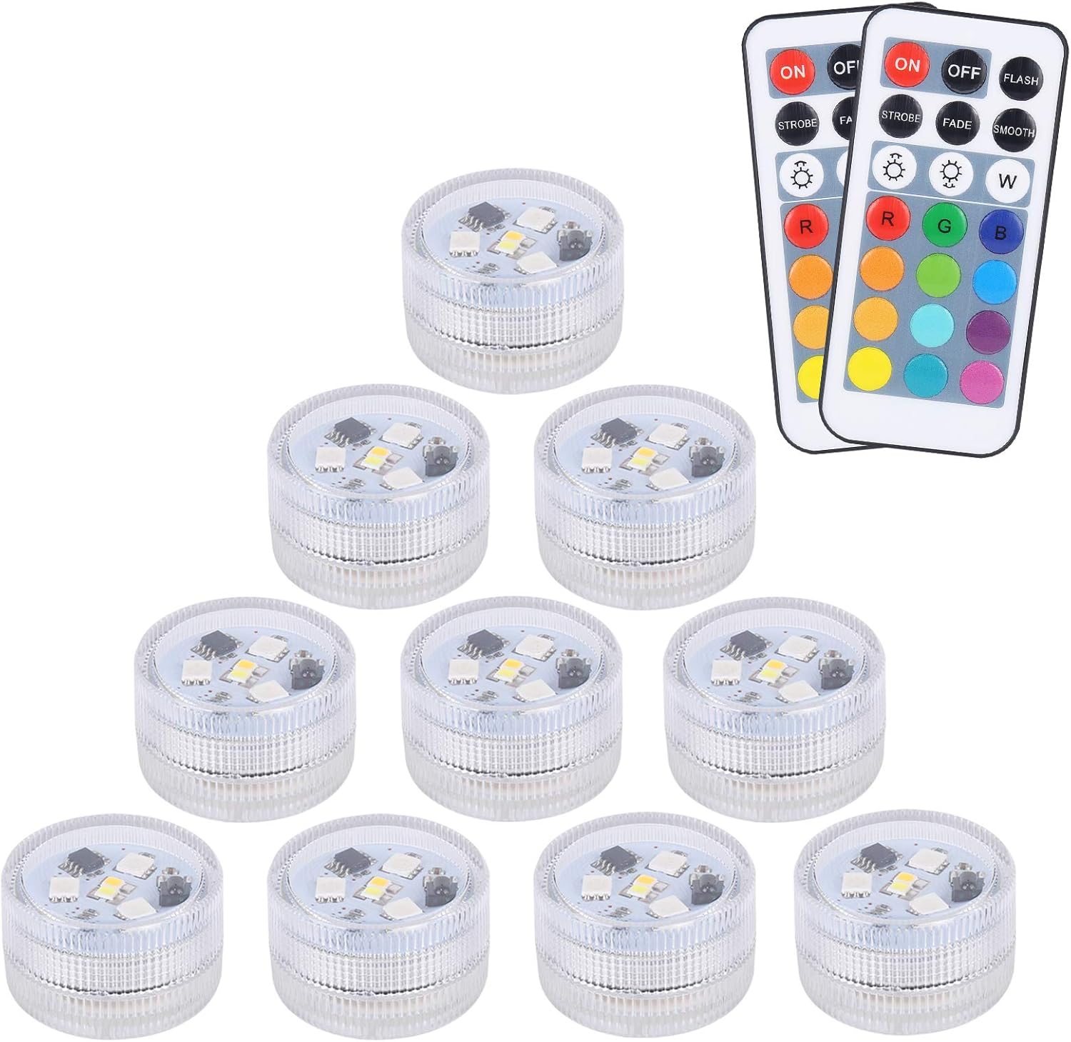 10 szt. Miniaturowych Podwodnych Lampek LED, ALED LIGHT Wodoszczelna Lampa Podwodna RGB Multicolore Świece LED z 2 Pilotami
