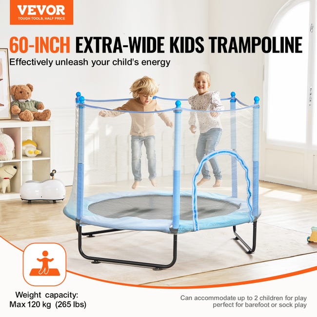Trampoline Extérieur/Intérieur Enfant Bébé 140 Cm – Filet De Sécurité & Matelas Épais, Max 2-3 Enfants