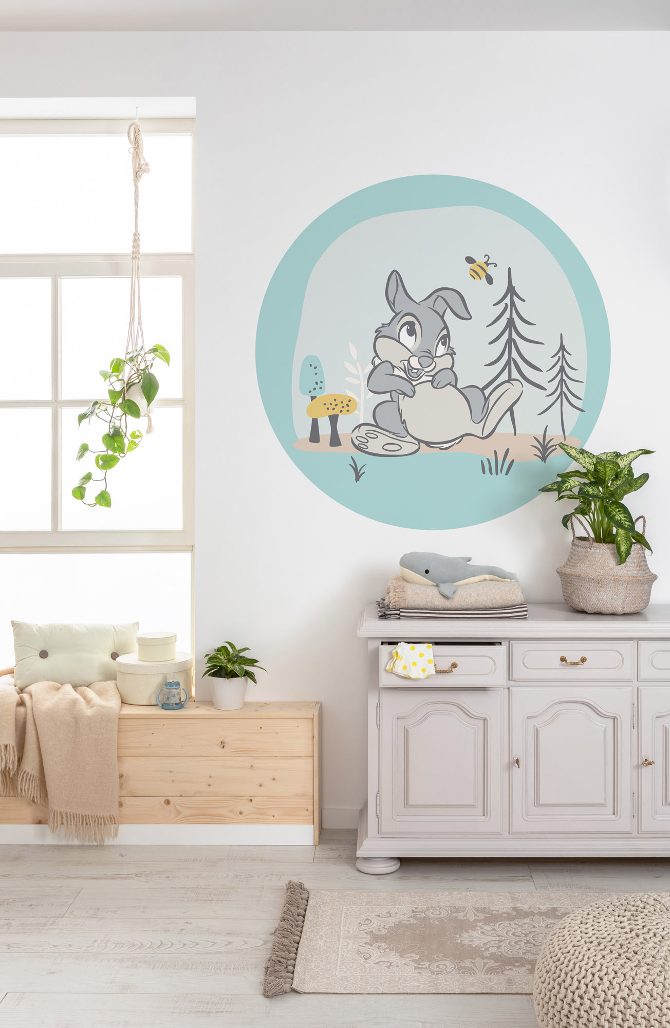 Papel pintado panorámico redondo en tela no tejida autoadhesiva de komar - disney bambi thumper - talla: ⌀125 cm